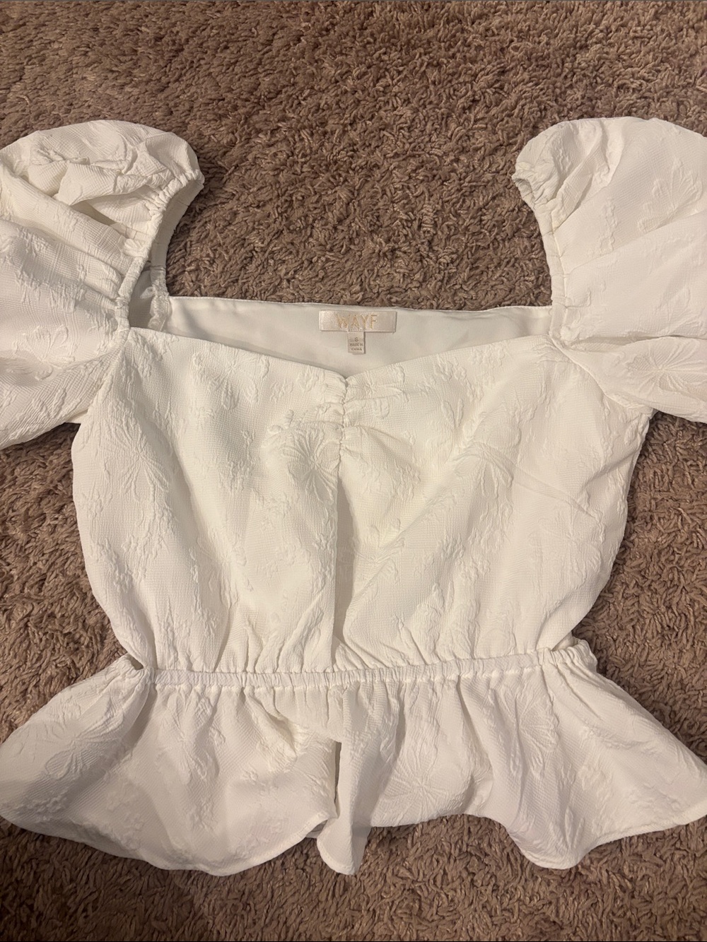Wayf White Puff-Sleeve Peplum Blouse